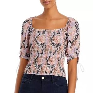 Free People Pink and Black Smocked Blouse